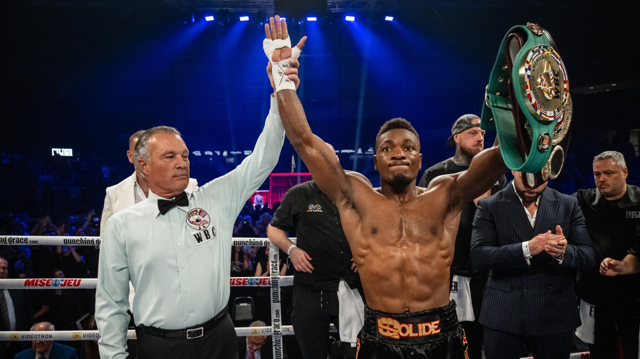 Boxing: Christian Mbele finished the job in 40 seconds against Mark Heffron
