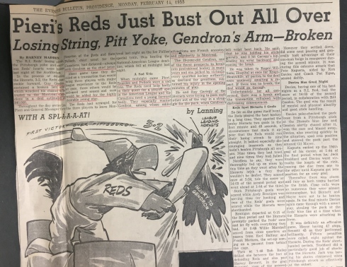 L'article du 14 février 1955 du journal The Evening Bulletin, de Providence.