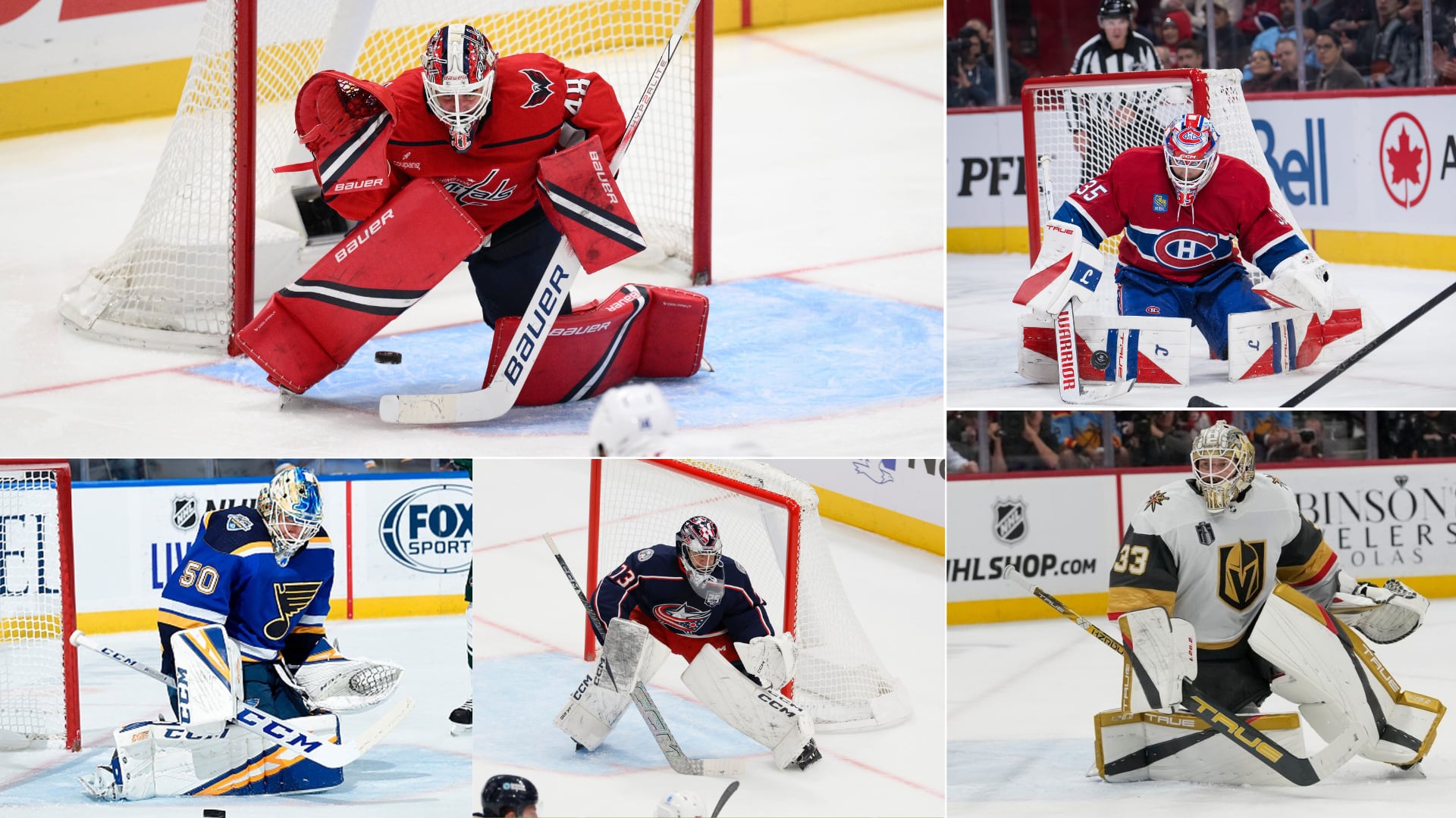 Logan Thompson, Samuel Montembeault, Adin Hill, Jet Greaves et Jordan Binnington