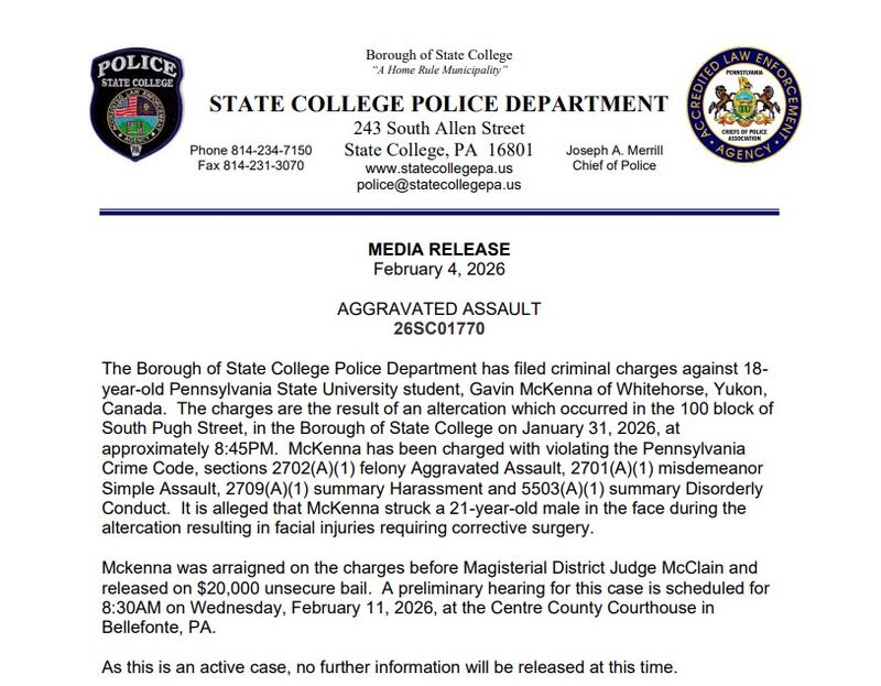 Communiqué de la police de State College