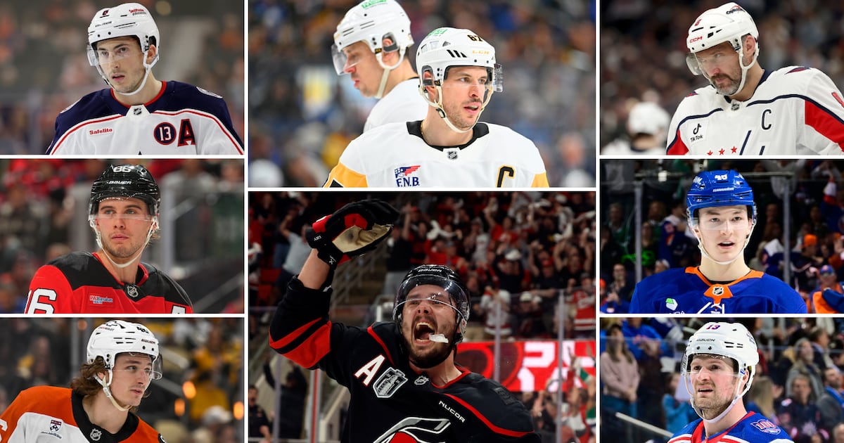 Photo : rds.ca Sebastian Aho, Sidney Crosby, Evgeni Malkin, Zach Werenski, Alexander Ovechkin, Jack Hughes, Matthew Schaefer, Trevor Zegras