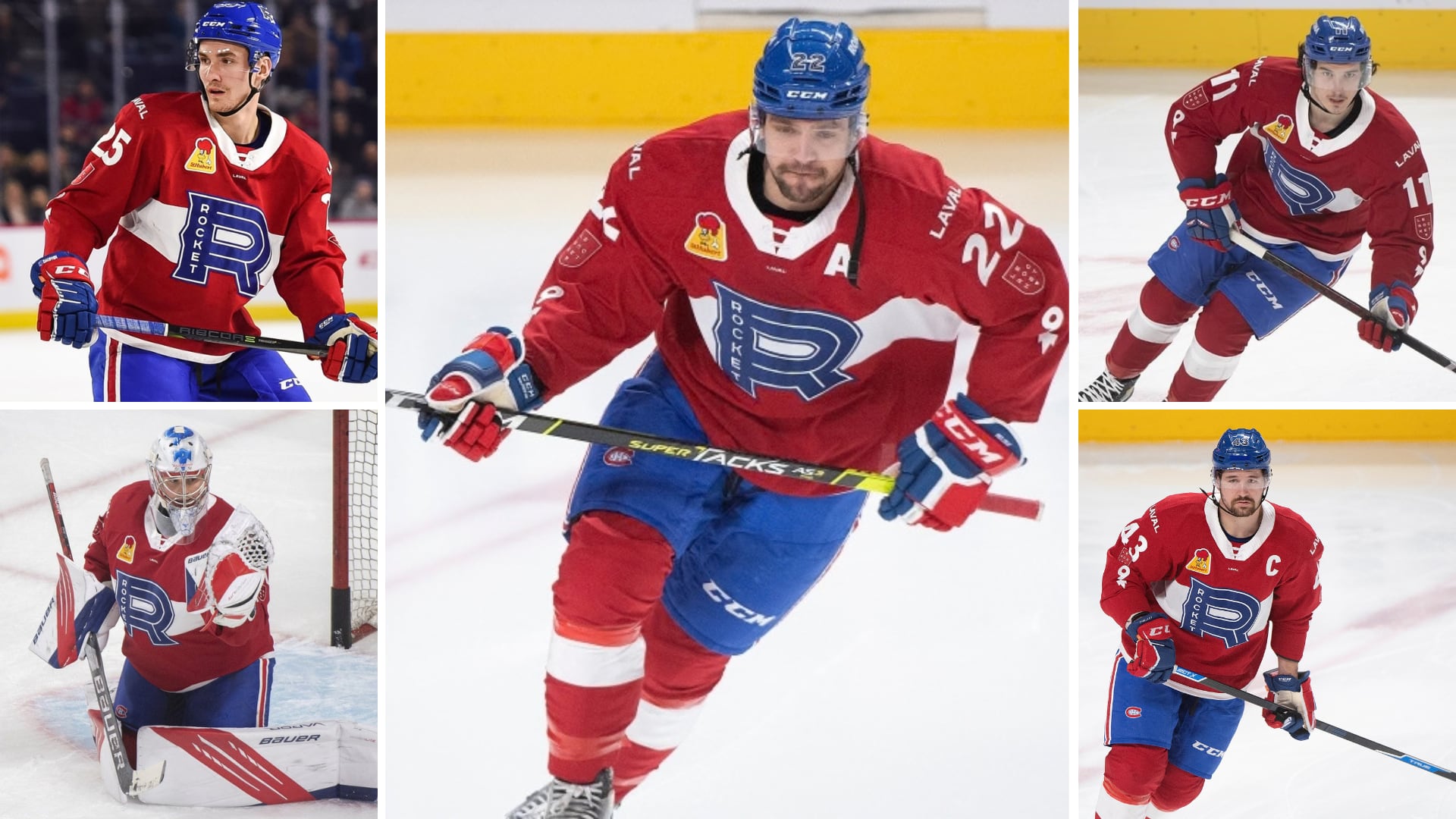 Laurent Dauphin, Cayden Primeau, Alex Belzile, Rafaël Harvei-Pinard et Xavier Ouellet