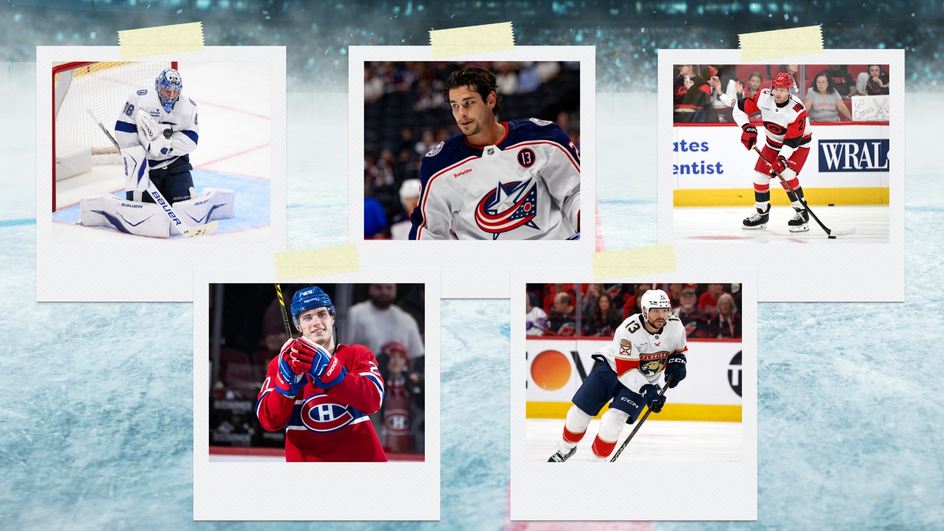 Andrei Vasilevskiy, Juraj Slafkovsky, Sean Monahan, Sam Reinhart et Nikolaj Ehlers