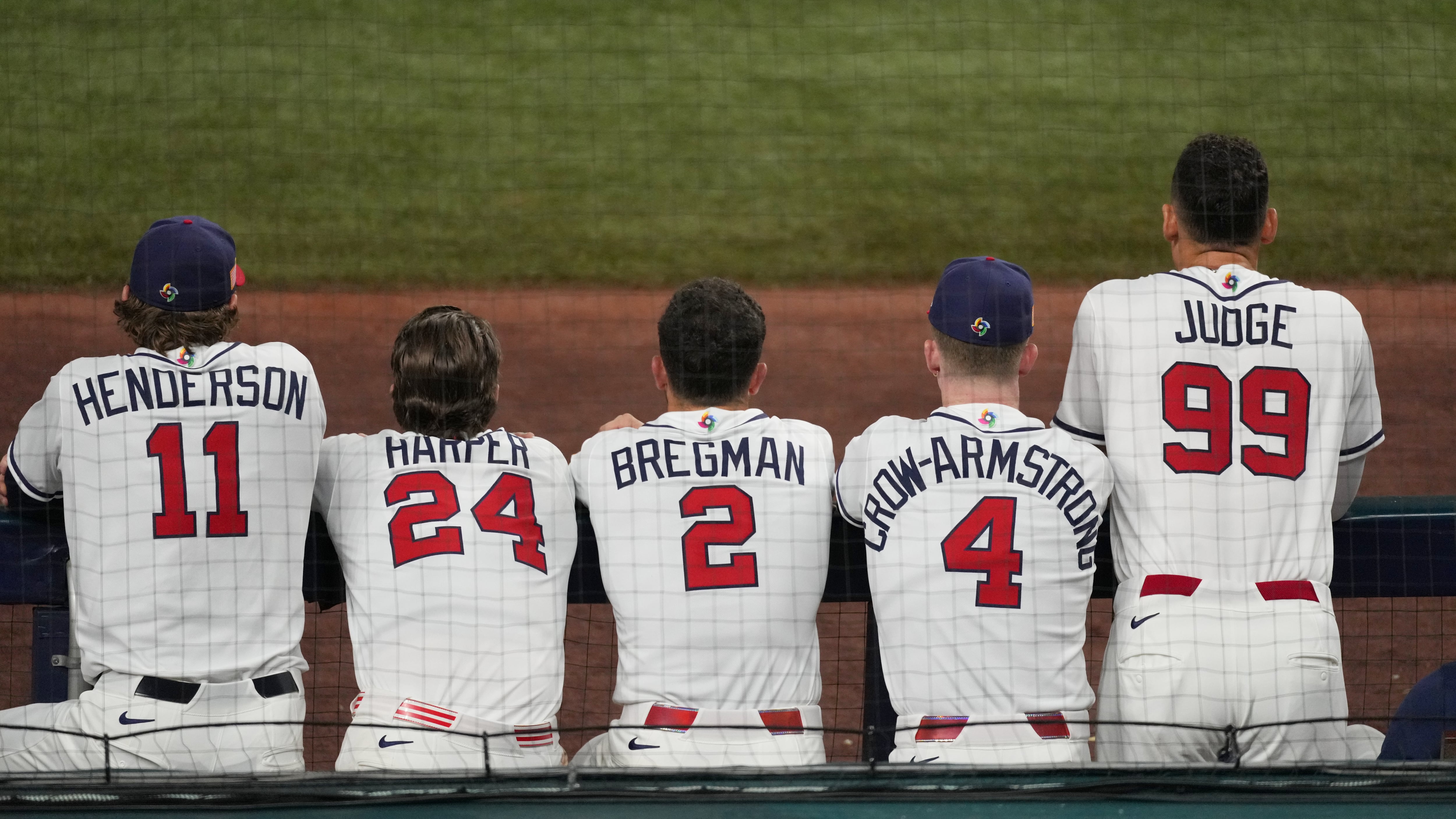 Gunnar Henderson, Bryce Harper, Alex Bregman, Pete Crow-Armstrom et Aaron Judge