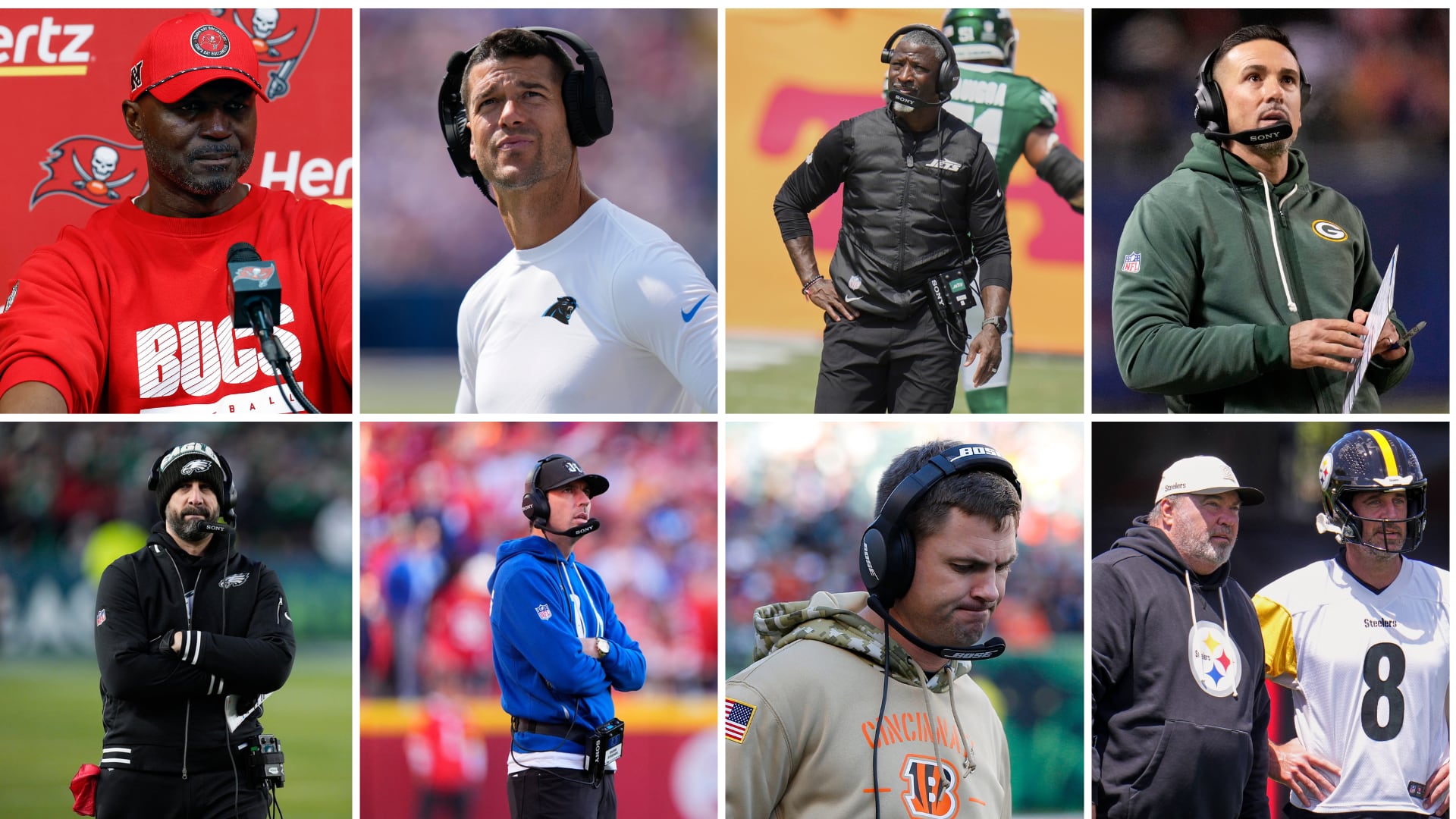 Todd Bowles, Dave Canales, Aaron Glenn, Matt LaFleur, Nick Sirianni, Shane Steichen, Zac Taylor et Mike McCarthy