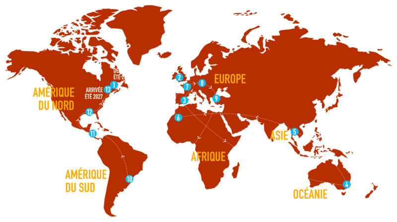 La carte du Tour du monde de Jimmy Pelletier